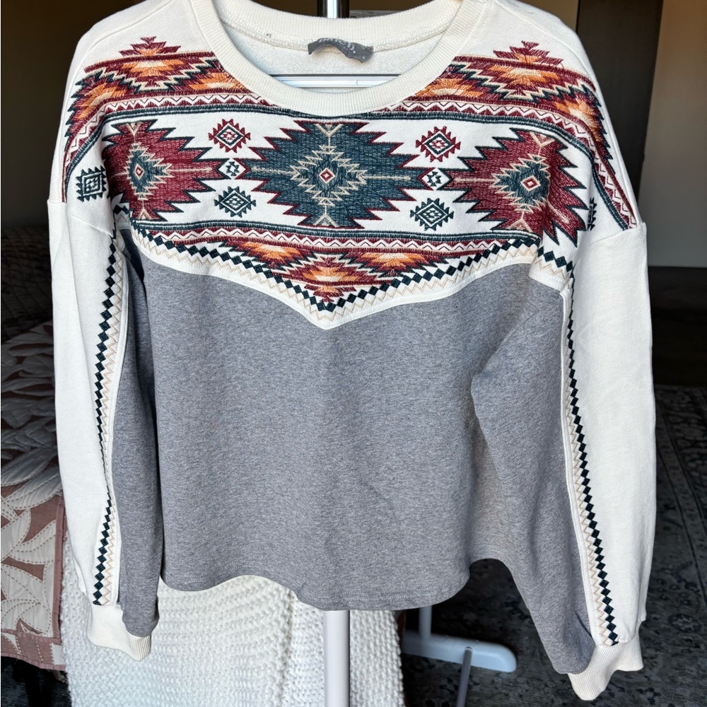 Aztec Embroidered Pattern Sweater - image 1